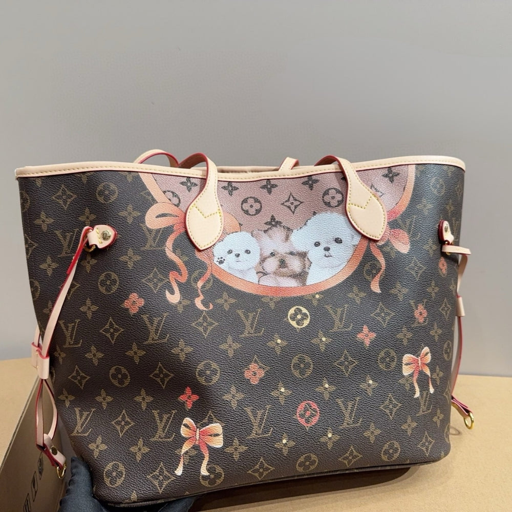 Louis Vuitton Neverfull MM Tote Monogram Canvas With Puppies 31Cm