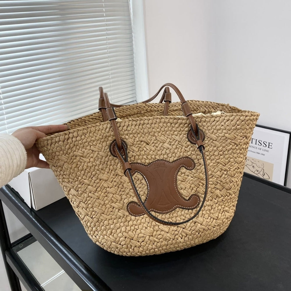 Celine Triomphe Panier Raffia In Palm Tan 50cm