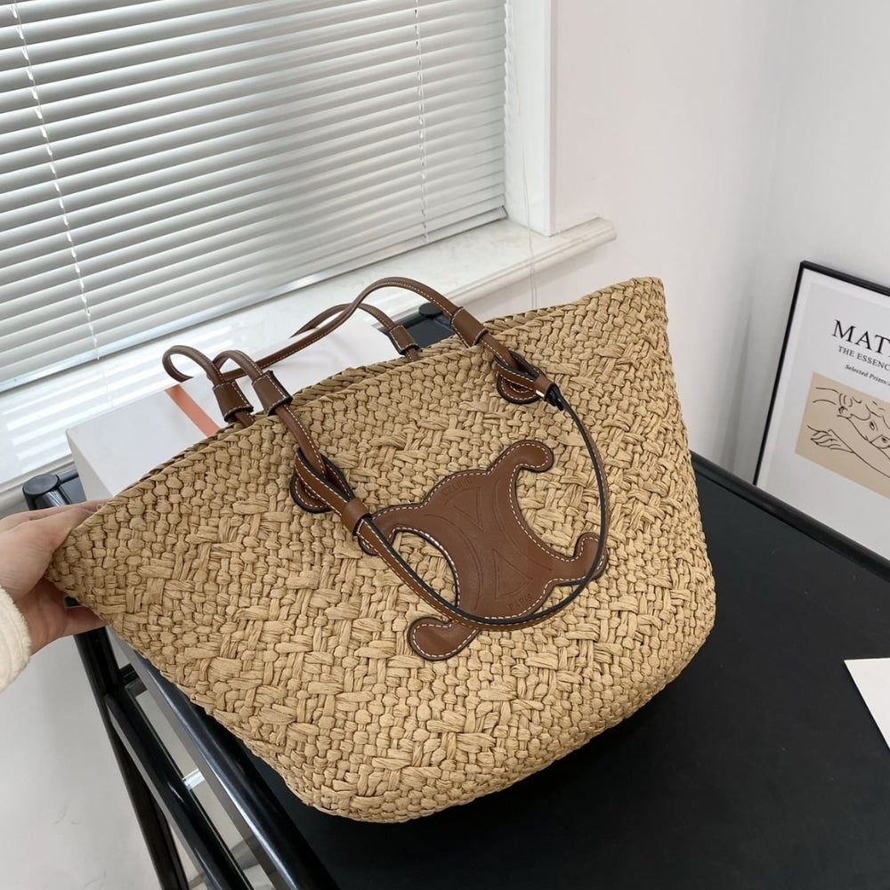 Celine Triomphe Panier Raffia In Palm Tan 50cm