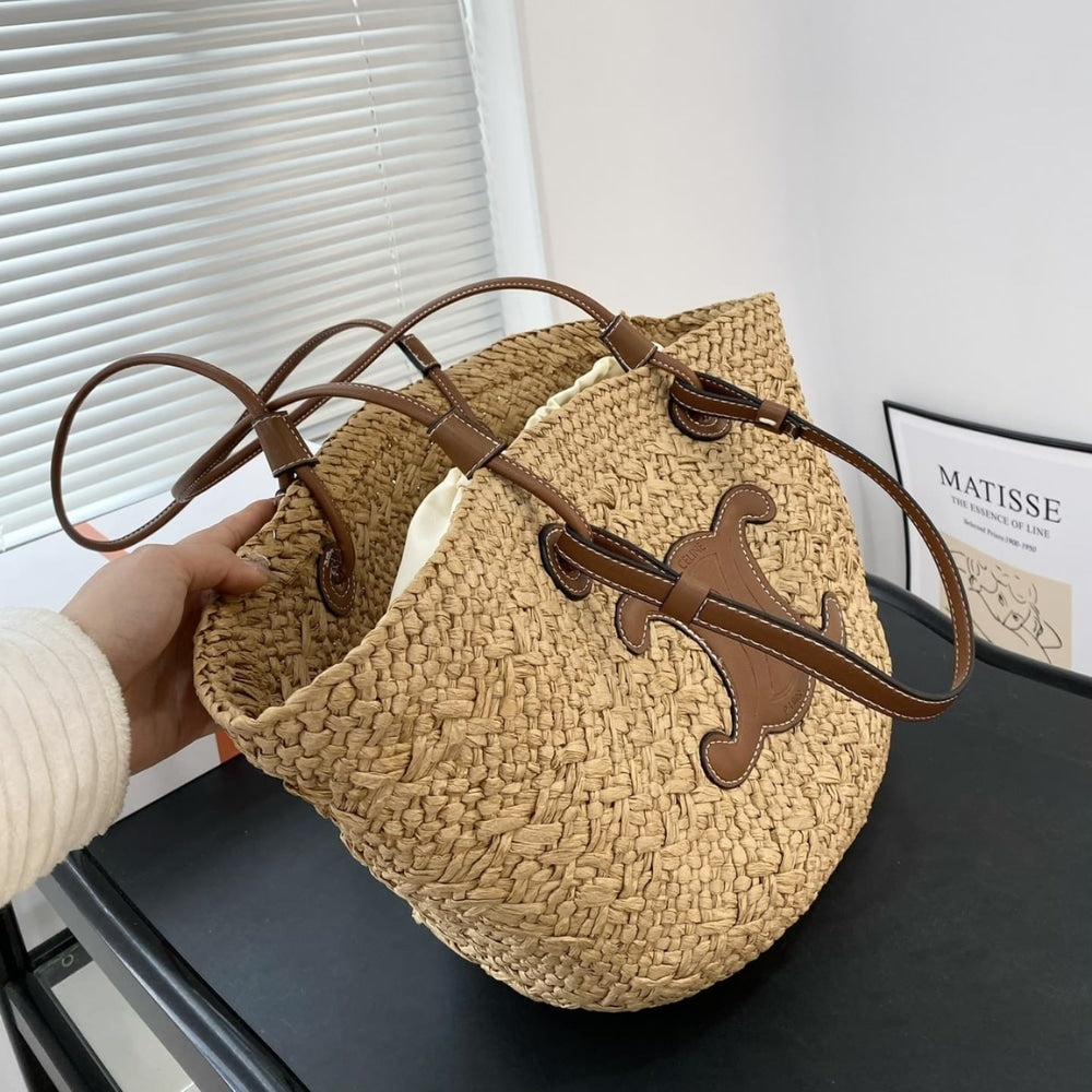 Celine Triomphe Panier Raffia In Palm Tan 50cm