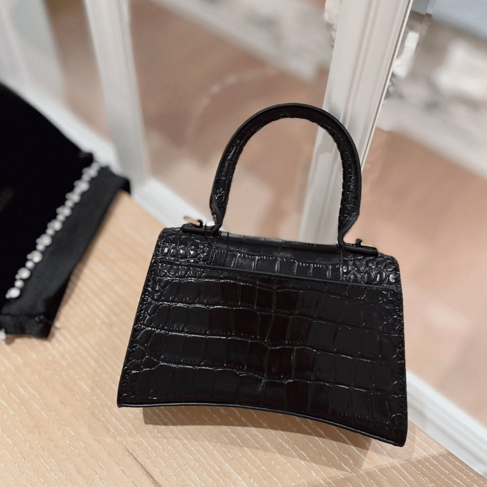 Balenciaga Croc Hourglass Bag Black 23cm