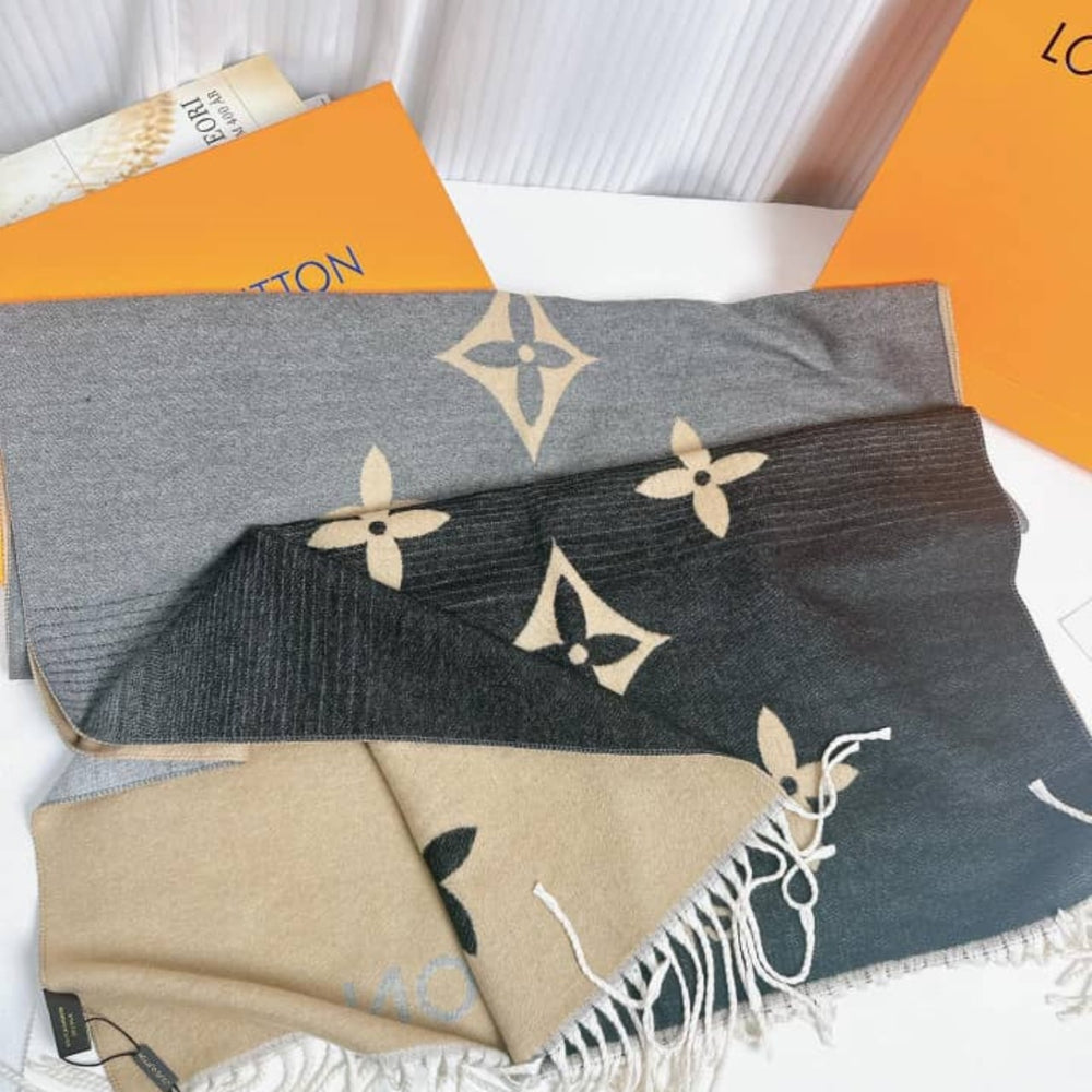 Louis Vuitton Gradient Shawl Black Grey 190Cm