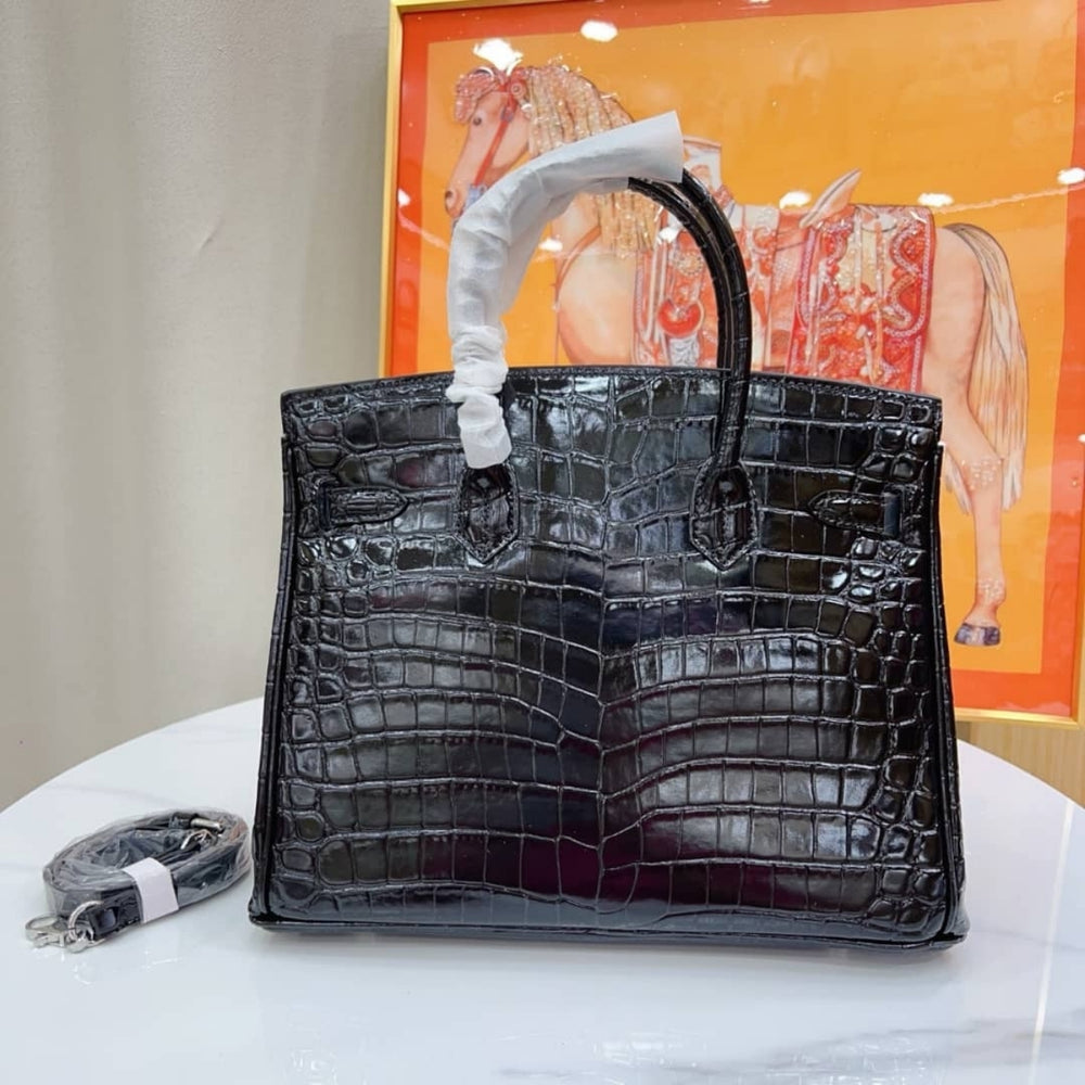 Hermes Birkin Silver Hardware Black Shiny 25Cm