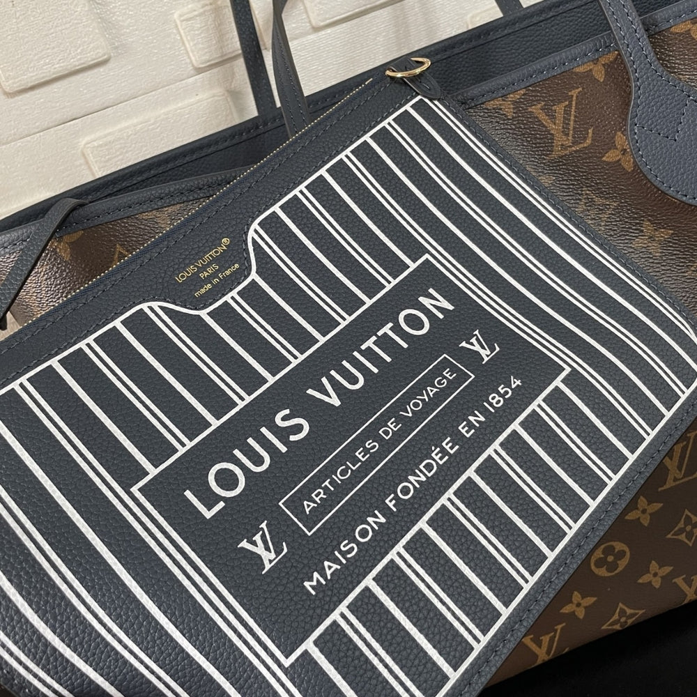 Mirror Quality – Louis Vuitton Neverfull Inside Out MM Bag Navy 31Cm M14994