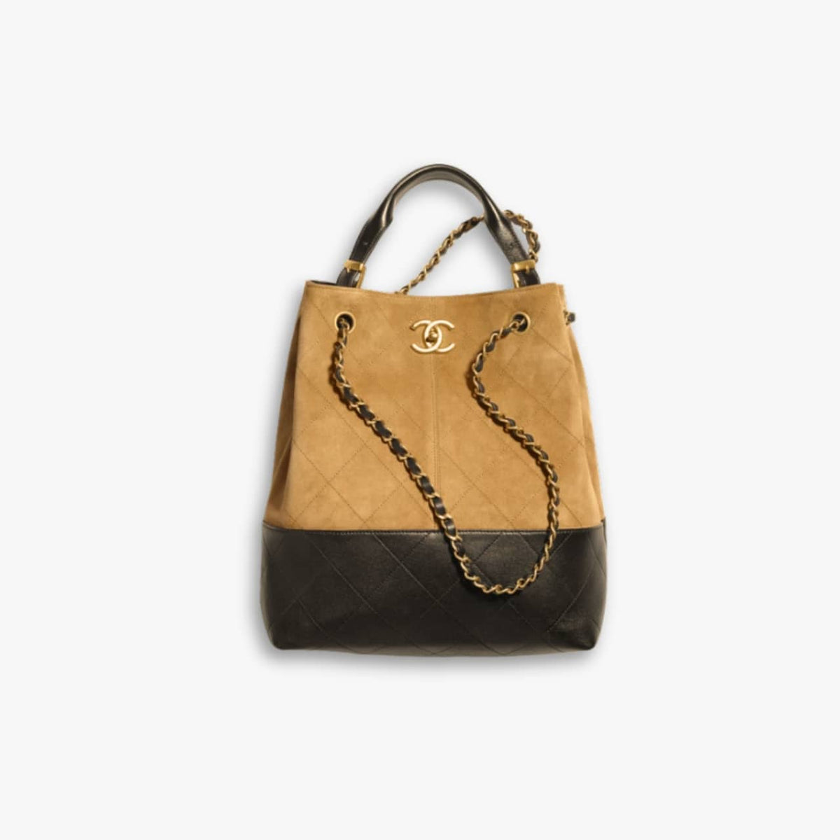 Chanel Shopping Bag Gold Tone Metal Brown And Black 26Cm AS5636 B20827 U1536