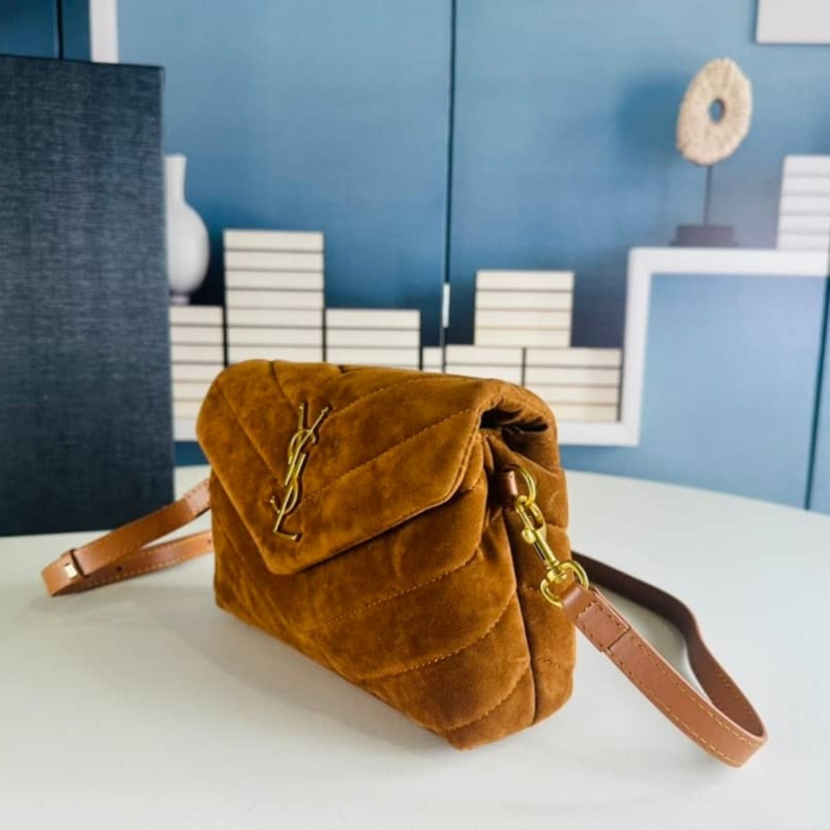 Saint Laurent Loulou Small Shoulder Bag In Suede Brown 22Cm