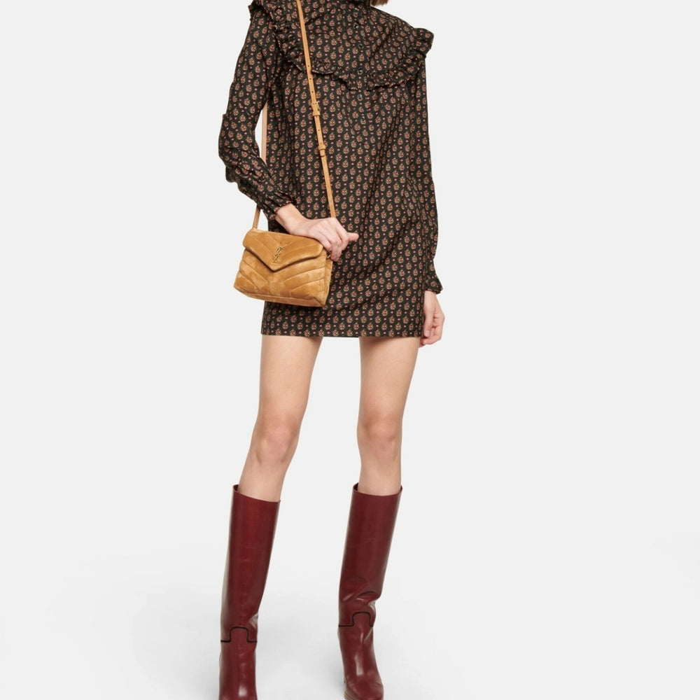 Saint Laurent Loulou Small Shoulder Bag In Suede Brown 22Cm