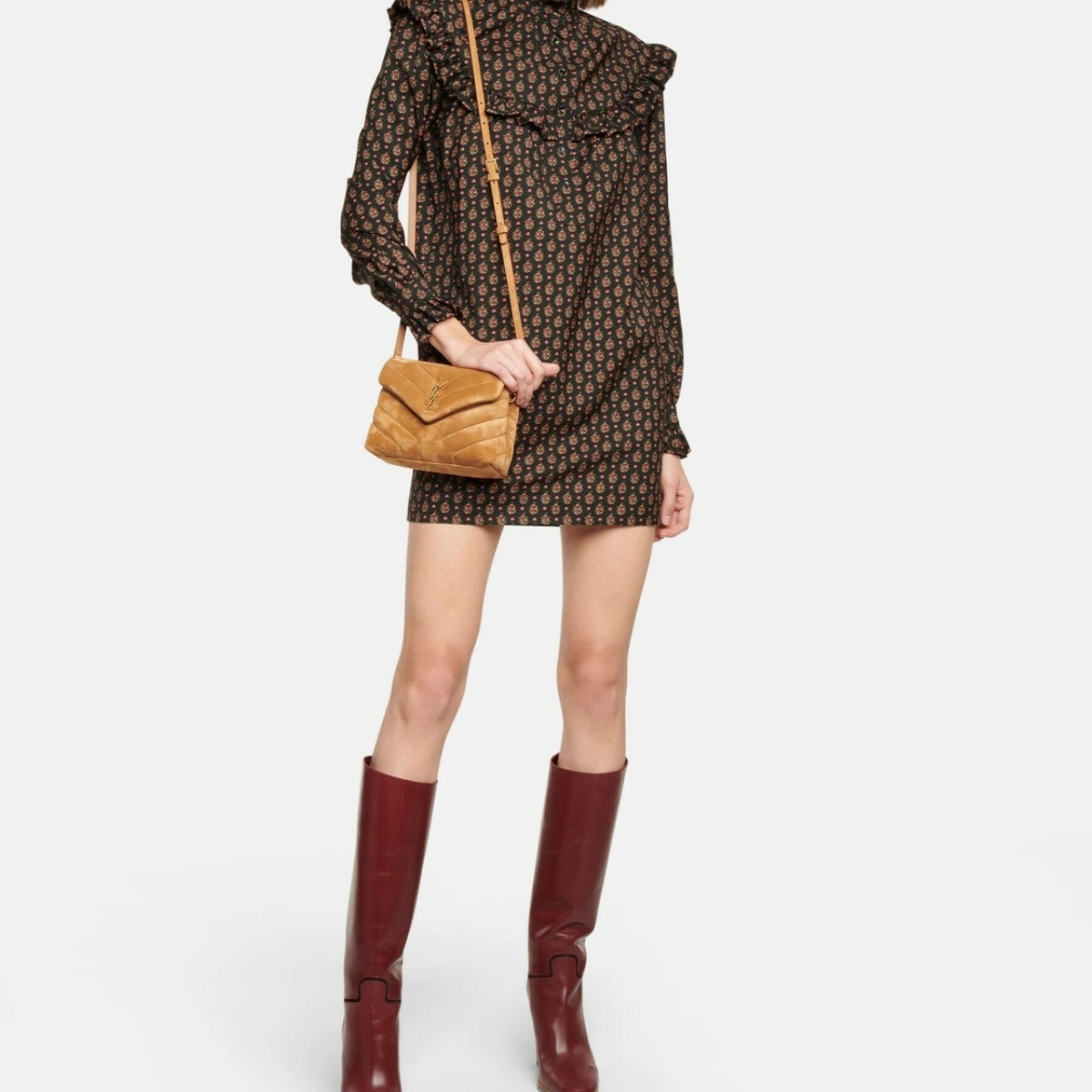 Saint Laurent Loulou Small Shoulder Bag In Suede Brown 22Cm
