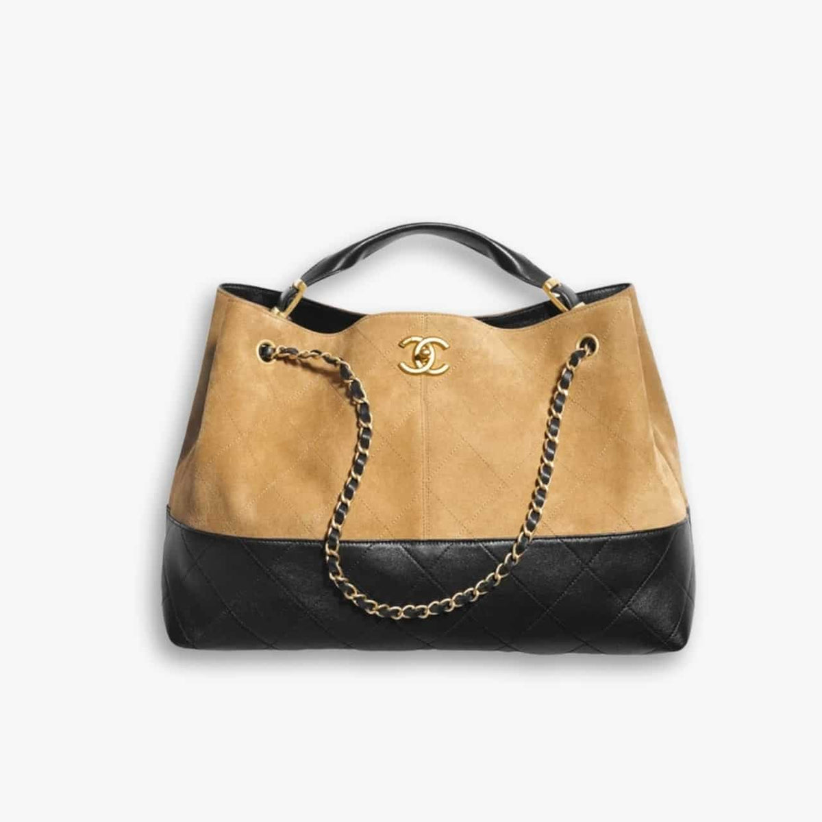 Chanel Shopping Bag Gold Tone Metal Beige And Black 36Cm AS5657 B20827 U1536