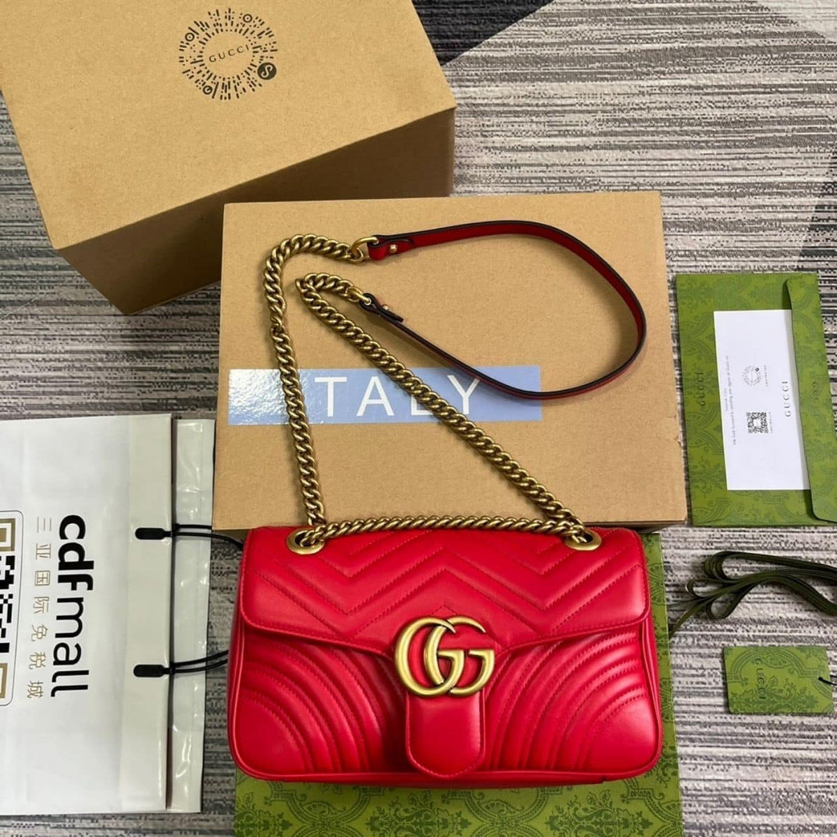 Gucci GG Marmont Matelassé Medium Bag Red 26Cm 443496 AABZC 6832