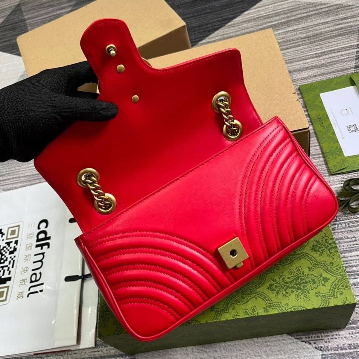 Gucci GG Marmont Matelassé Medium Bag Red 26Cm 443496 AABZC 6832