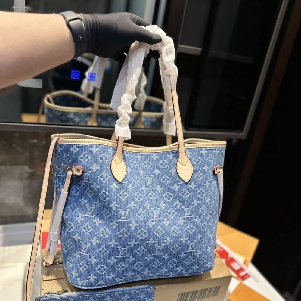 Louis Vuitton Neverfull Monogram MM Handbag Denim 28cm