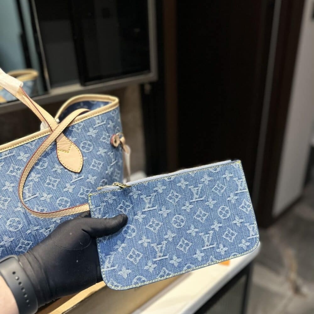 Louis Vuitton Neverfull Monogram MM Handbag Denim 28cm