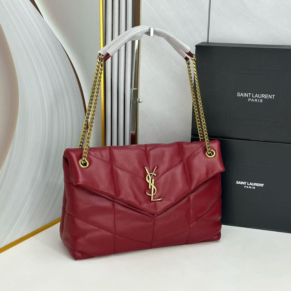 Saint Laurent Loulou Puffer Small Leather Shoulder Bag Red 29cm 5774761EL076937