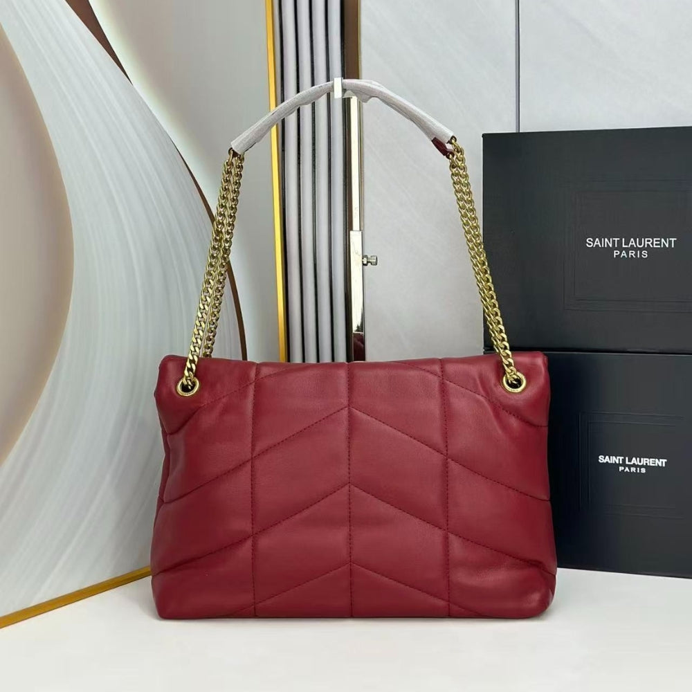 Saint Laurent Loulou Puffer Small Leather Shoulder Bag Red 29cm 5774761EL076937