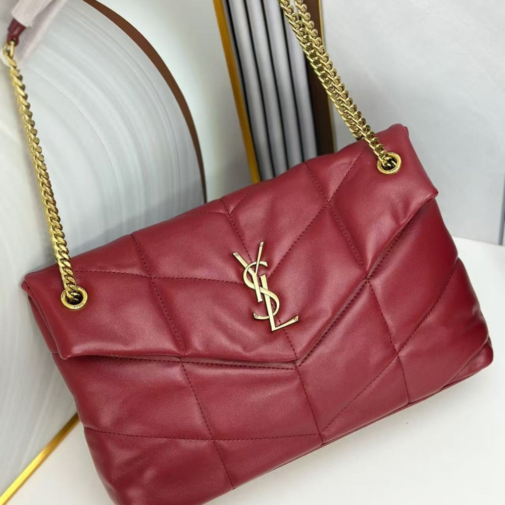 Saint Laurent Loulou Puffer Small Leather Shoulder Bag Red 29cm 5774761EL076937