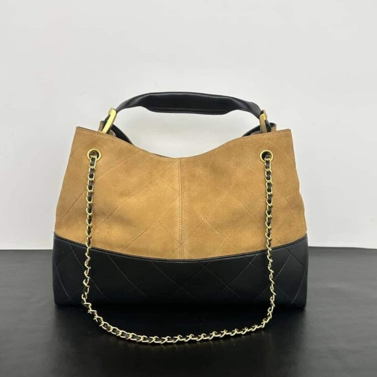 Mirror Quality – Chanel Shopping Bag Gold Tone Mental Beige And Black 36Cm AS5657 B20827 U1536