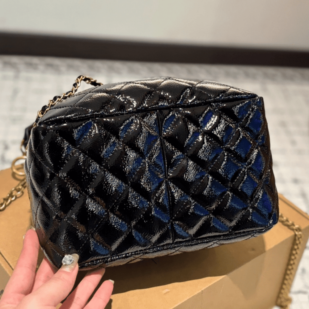 Chanel Draw String Bucket Bag Black 27Cm