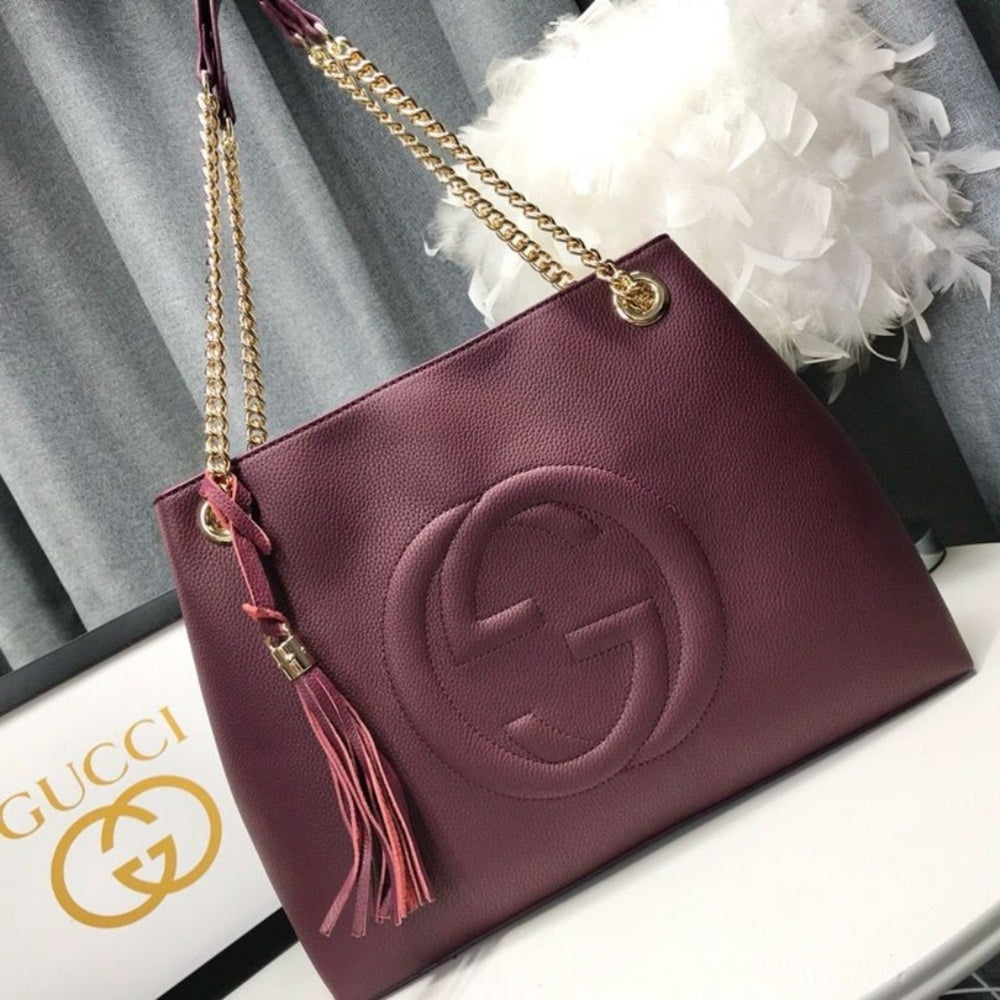 Gucci Soho Chain Tote Bag Dark Red 38Cm