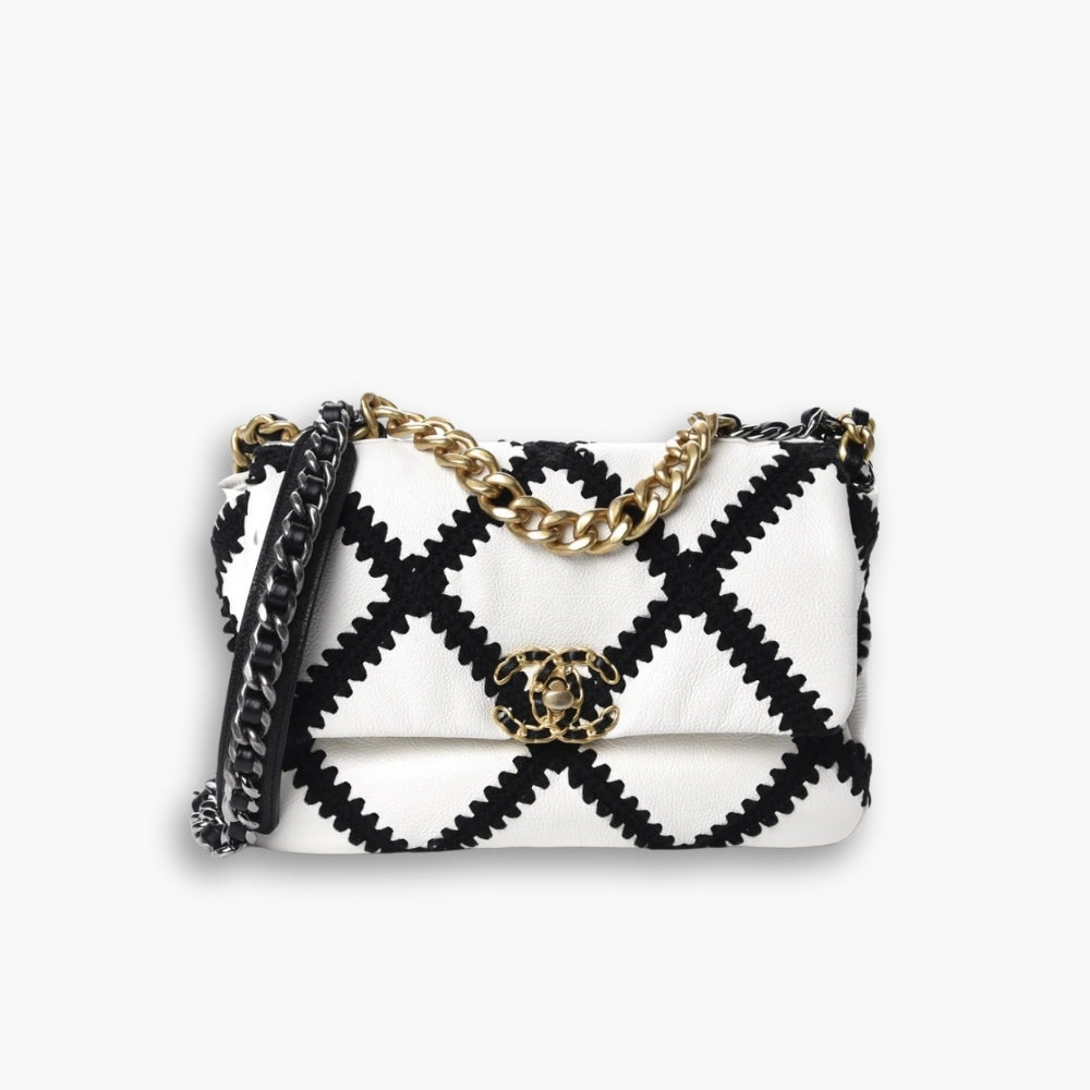 Chanel 19 Large Stitch Crossbody Bag White 24cm