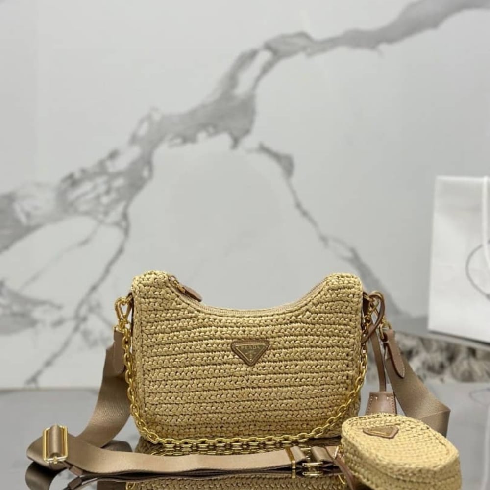 Mirror Quality – Prada Re Edition 2005 Crochet Bag Natural 22Cm