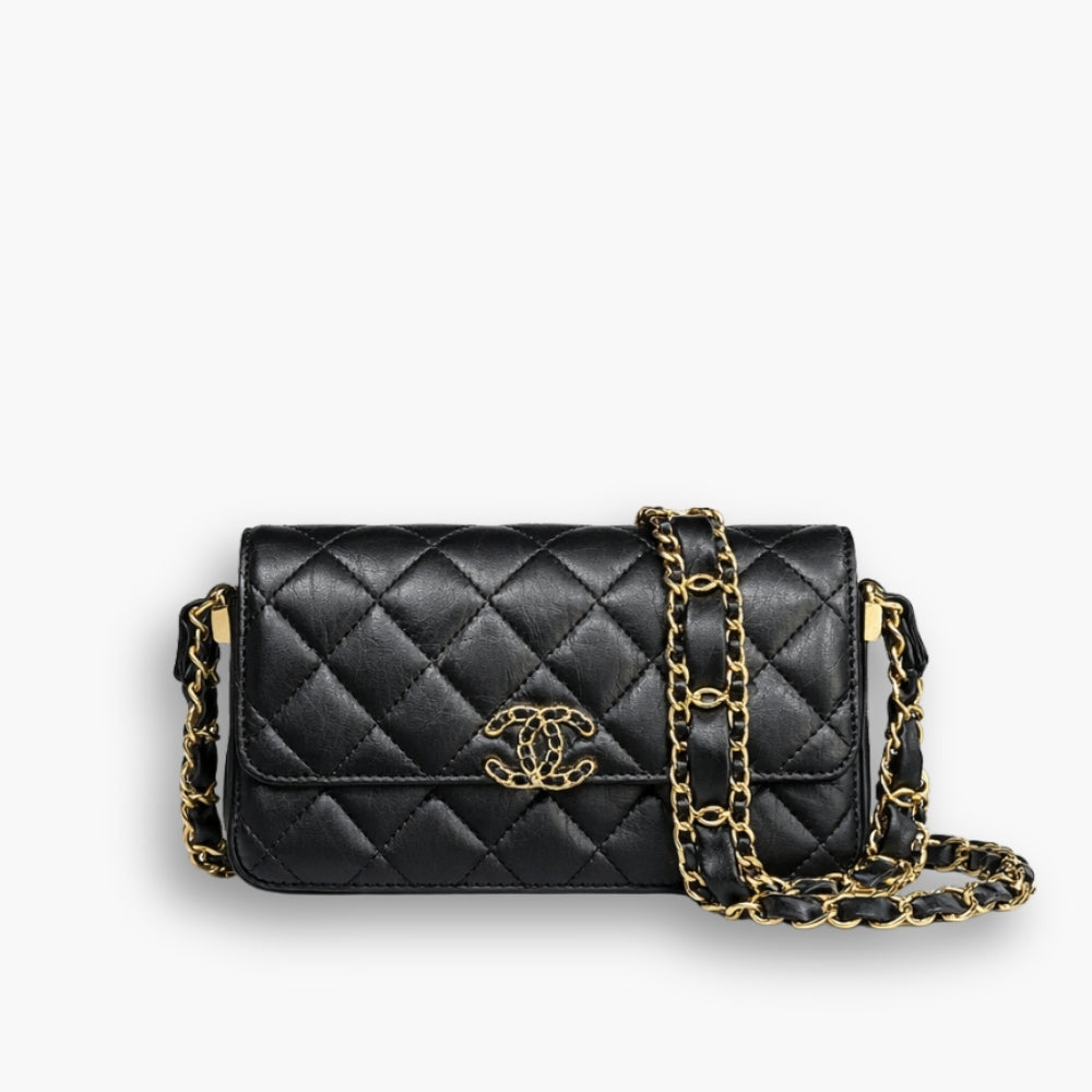 Chanel Phone Holder with Chain Black 18cm AP3570 B14306 94305