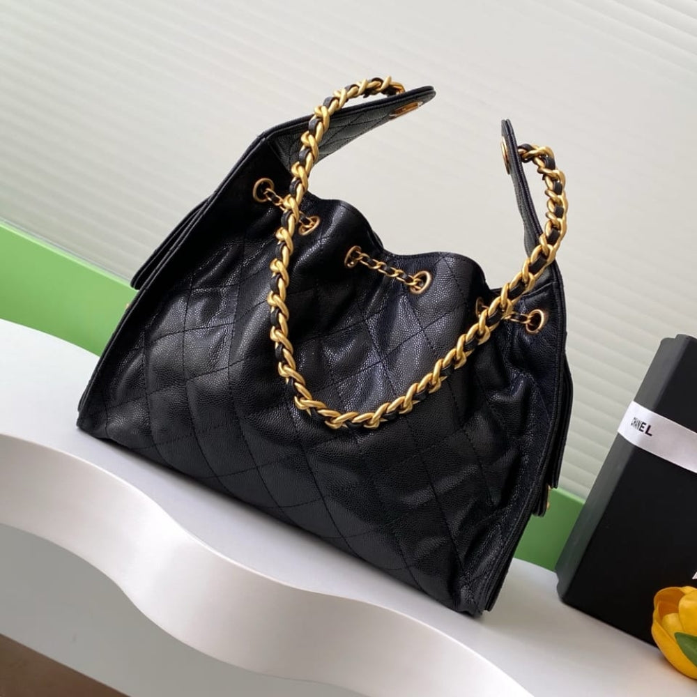 Mirror Quality – Chanel 25 Small Handbag Grained And Gold-Tone Metal Black 26Cm AS5293 B20304 94305