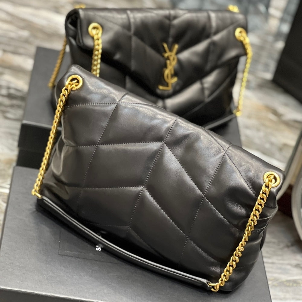 Saint Laurent Puffer Gold Tone Metal Medium Black 35Cm
