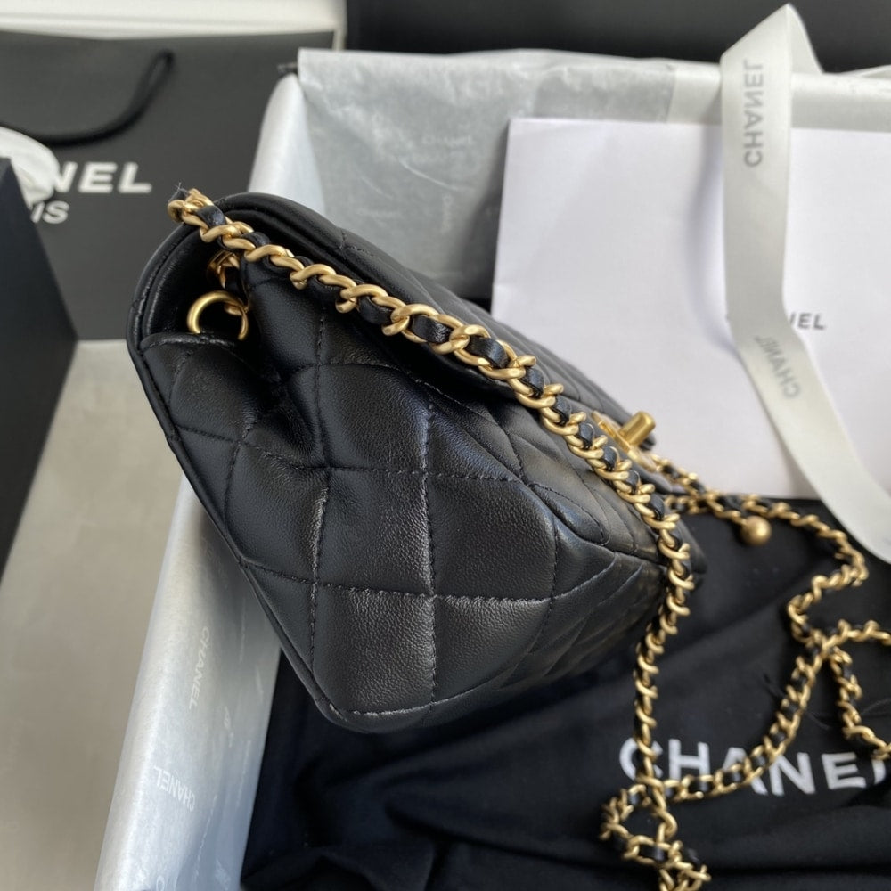Chanel Mini Classic Handbag Pearl Crush Black 20cm