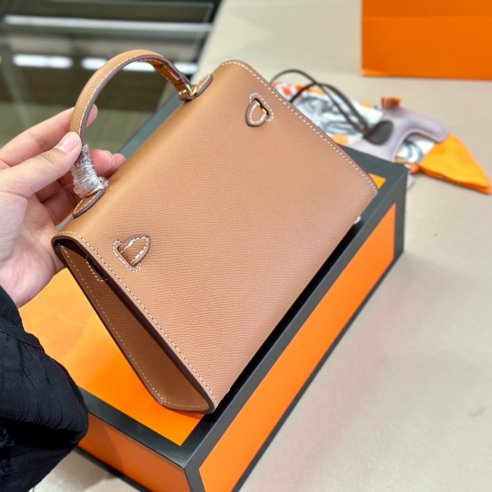 Hermes Kelly Mini Epsom Handbag Brown 19cm