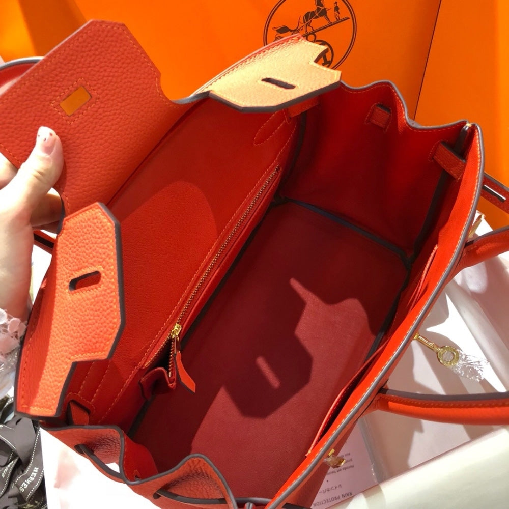 Hermes Birkin 25 Bag Togo Flame Orange 25cm
