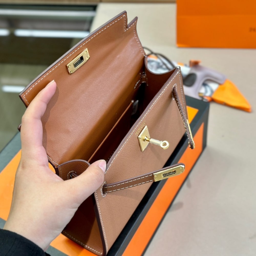 Hermes Kelly Mini Epsom Handbag Brown 19cm
