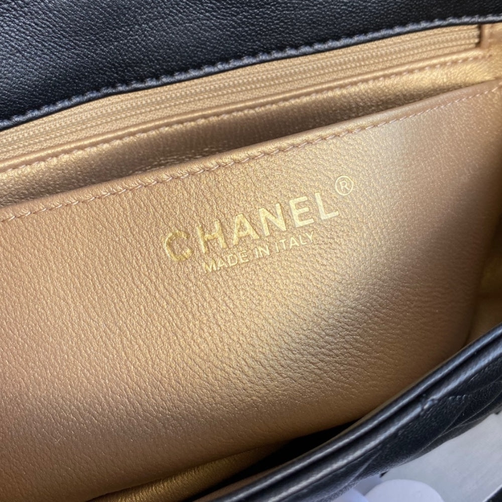 Chanel Mini Classic Handbag Pearl Crush Black 20cm