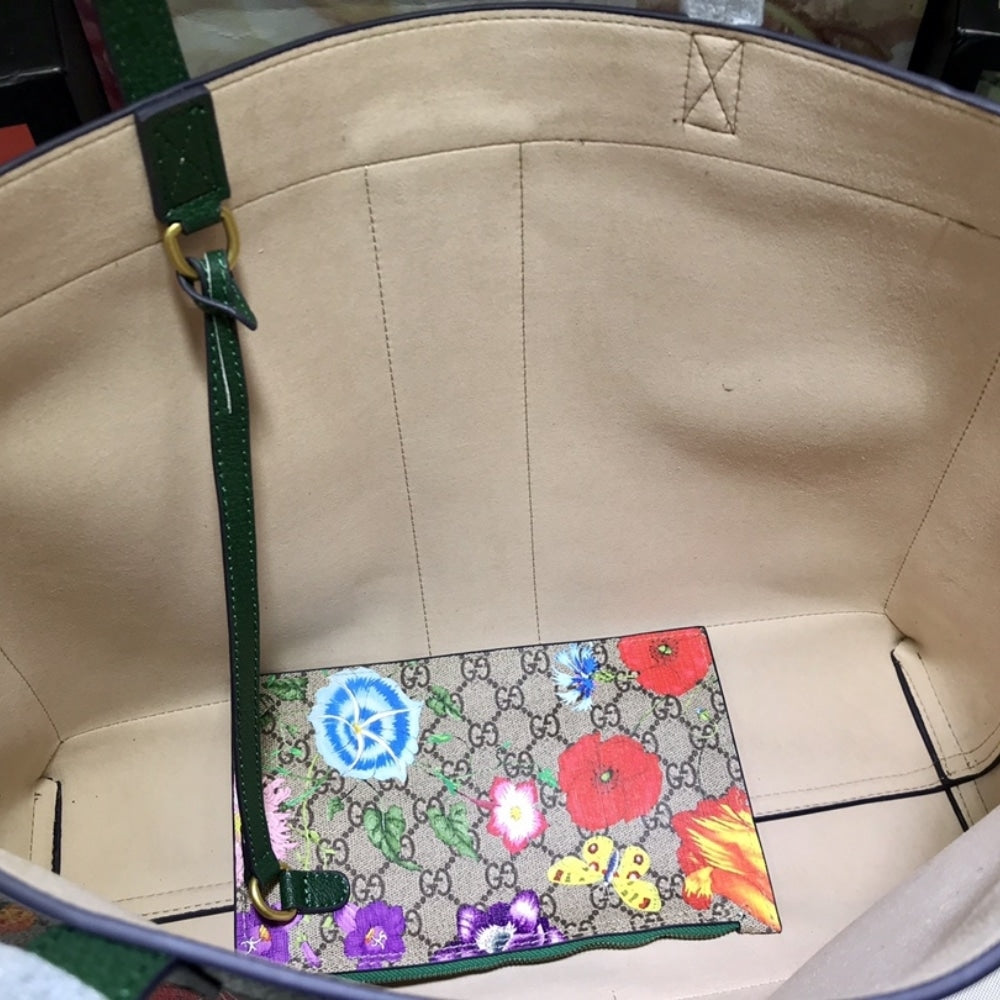 Gucci Ophidia GG Flora Medium Tote In Green 44cm