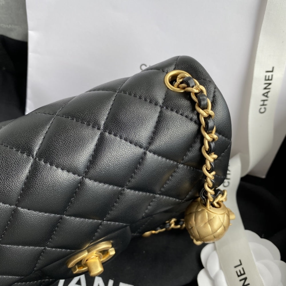 Chanel Mini Classic Handbag Pearl Crush Black 20cm