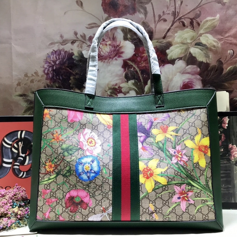 Gucci Ophidia GG Flora Medium Tote In Green 44cm
