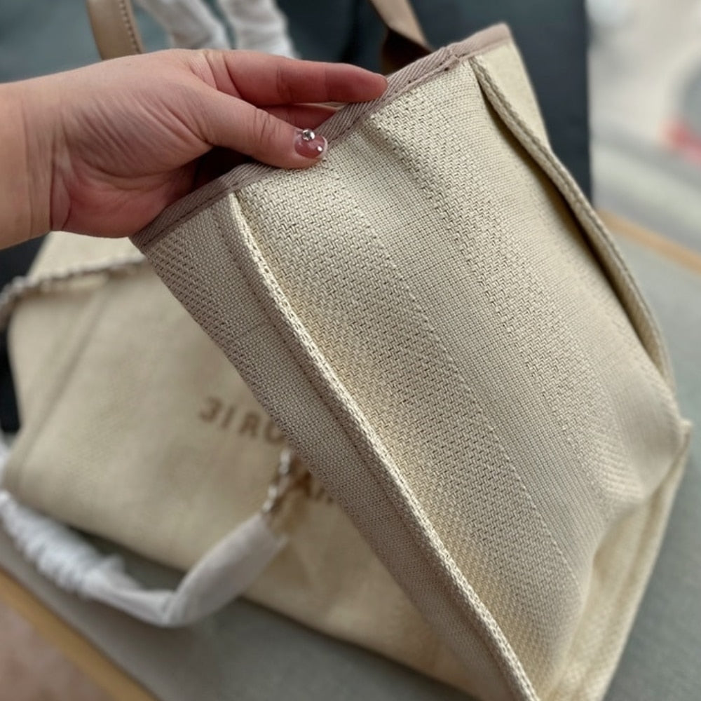 Chanel Deauville Medium Tote Beige And Brown Canvas 38cm
