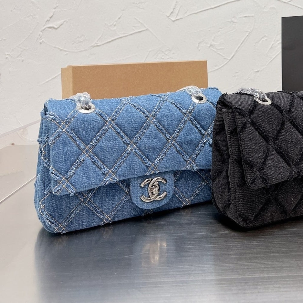 Chanel CC Chain Flap Quilted Denim Jumbo Blue 25cm