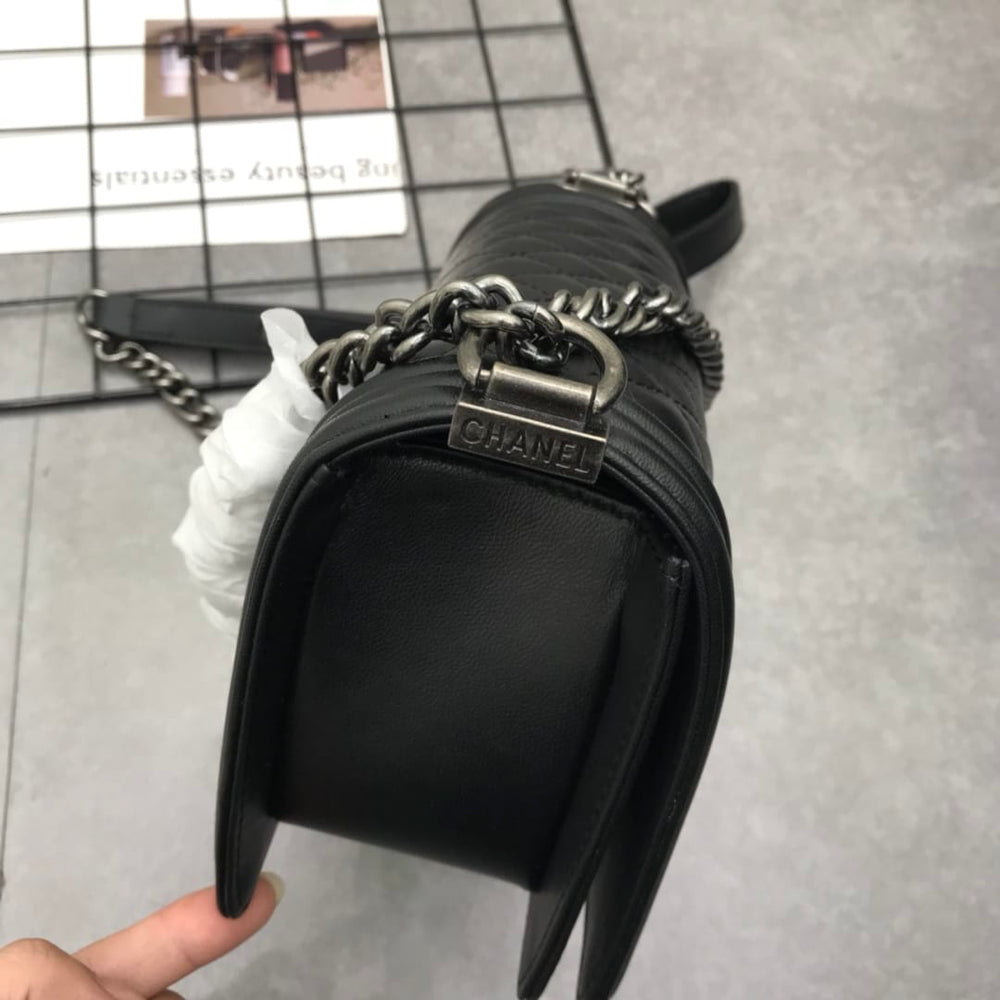 Chanel Boy Medium Handbag Leather Black 25cm A67086 Y09953 94305