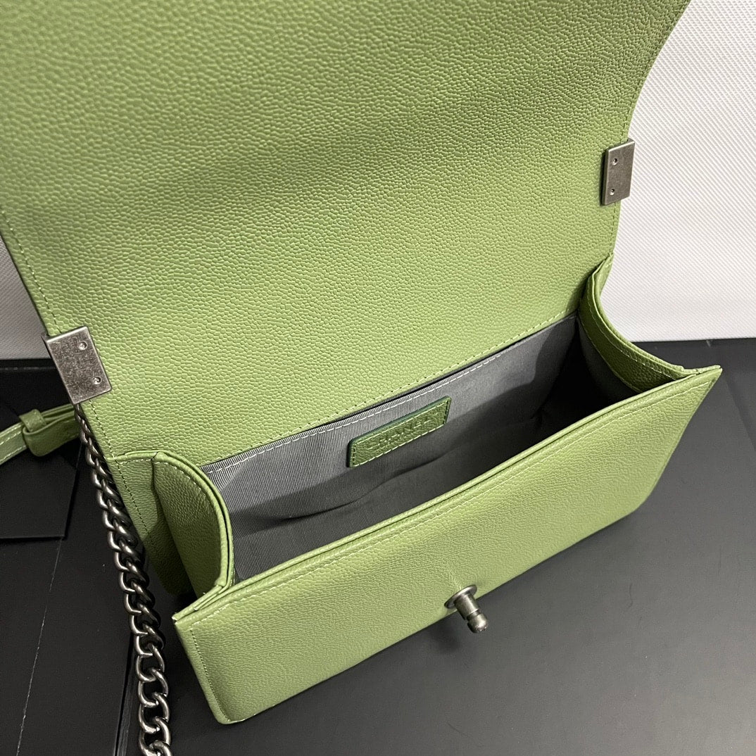 Chanel Boy Medium Handbag Metal Olive 25cm