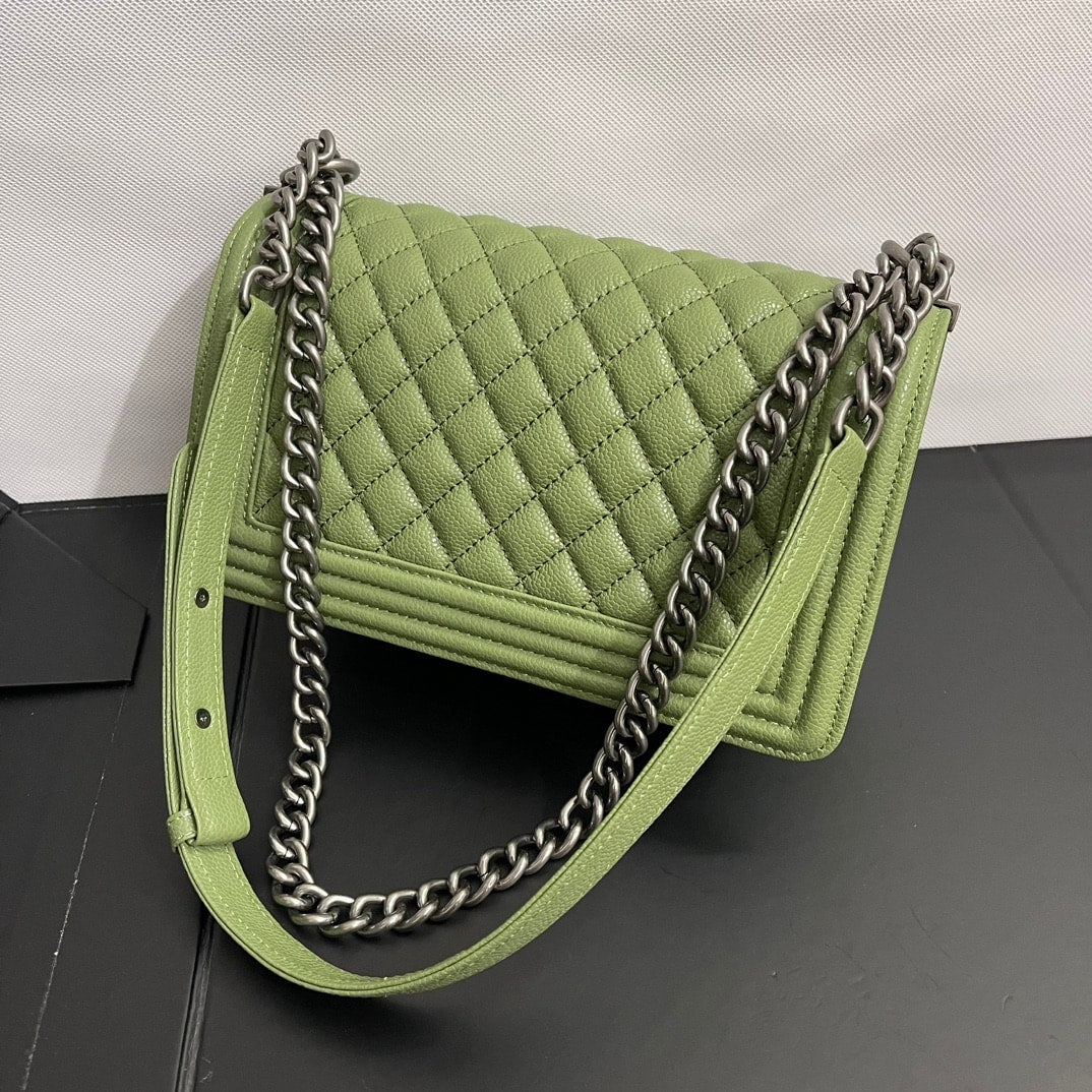 Chanel Boy Medium Handbag Metal Olive 25cm