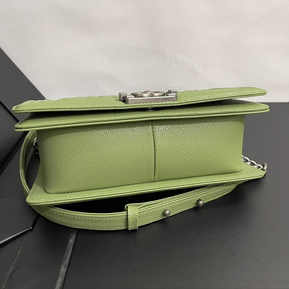 Chanel Boy Medium Handbag Metal Olive 25cm