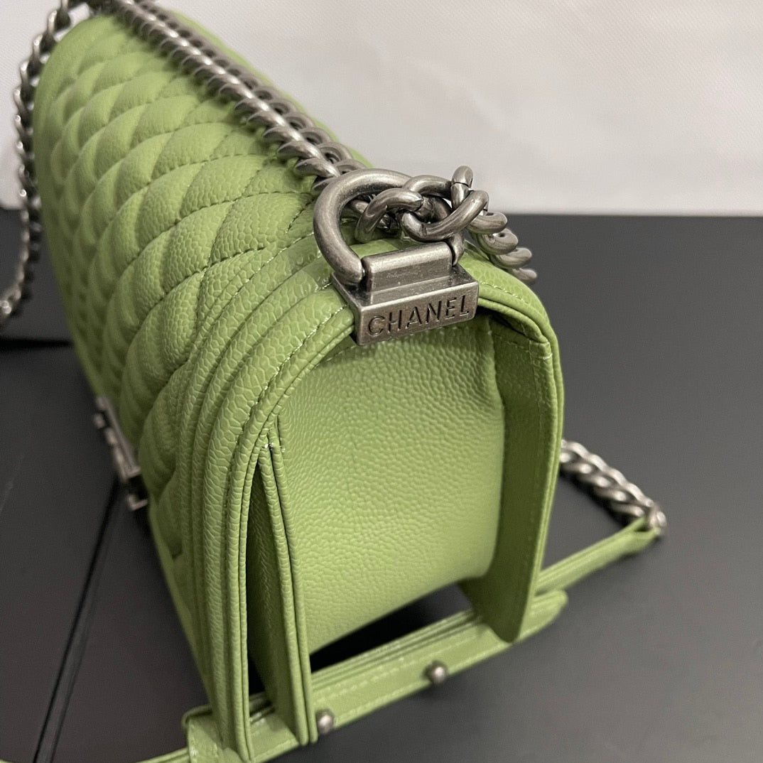 Chanel Boy Medium Handbag Metal Olive 25cm