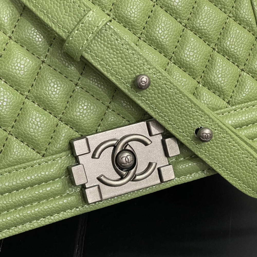 Chanel Boy Medium Handbag Metal Olive 25cm