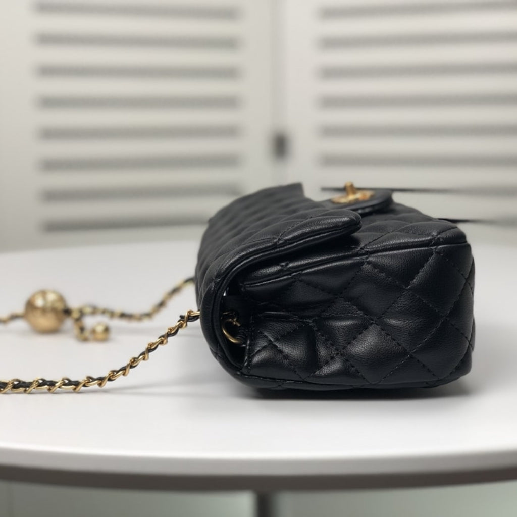 Chanel Flap Bag Mini Rectangular Pearl Crush Gold Black 20Cm AS1787 B18602 94305