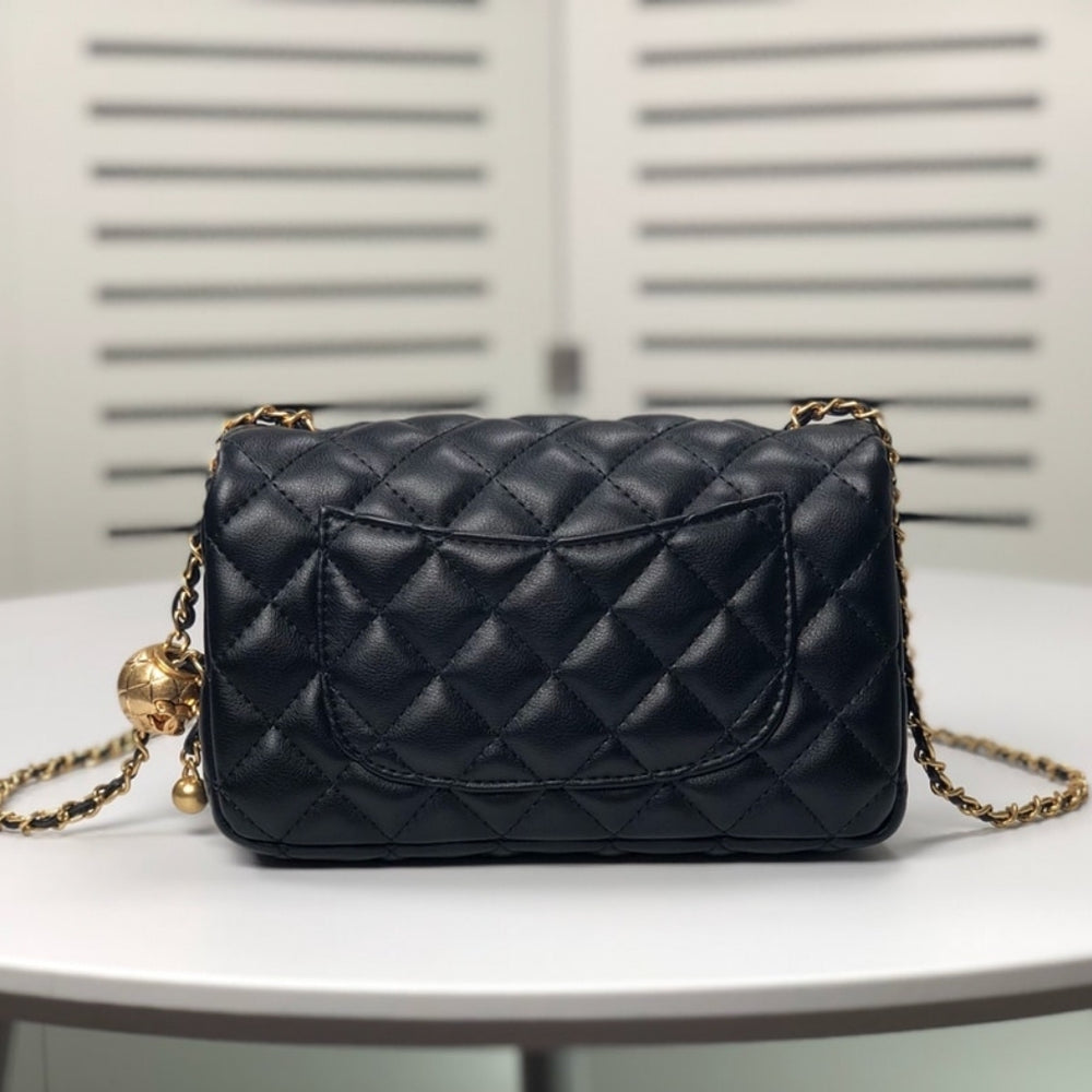 Chanel Flap Bag Mini Rectangular Pearl Crush Gold Black 20Cm AS1787 B18602 94305