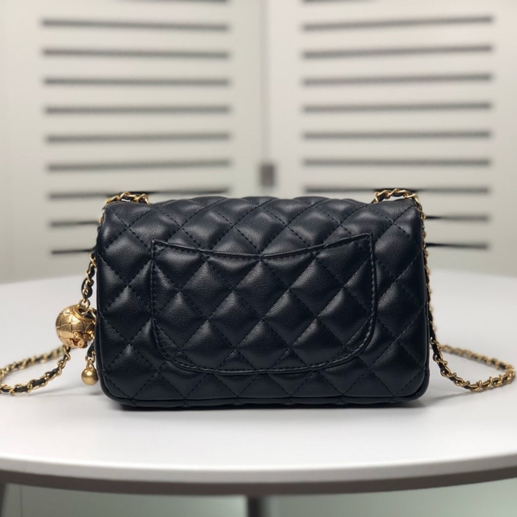 Chanel Flap Bag Mini Rectangular Pearl Crush Gold Black 20Cm AS1787 B18602 94305