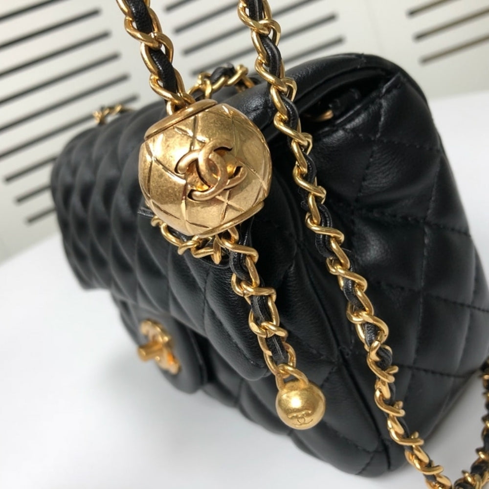 Chanel Flap Bag Mini Rectangular Pearl Crush Gold Black 20Cm AS1787 B18602 94305