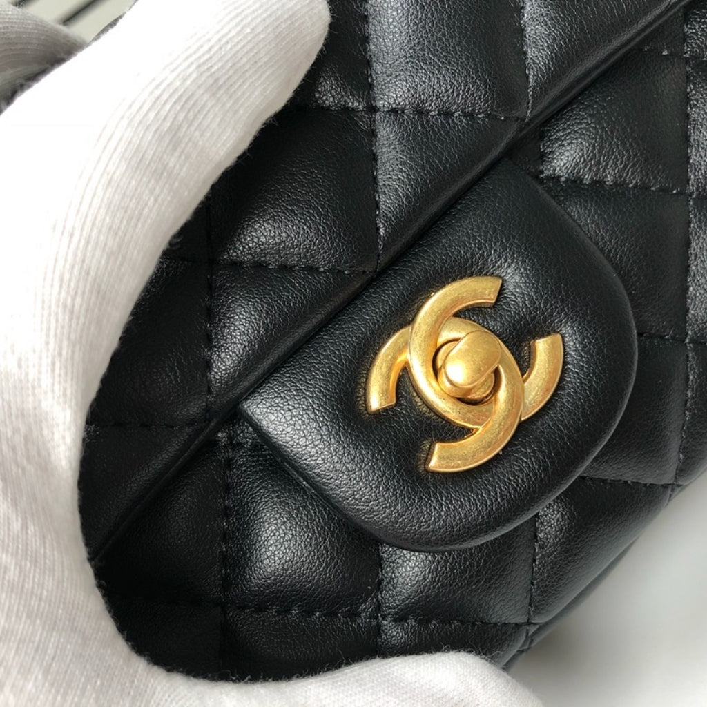 Chanel Flap Bag Mini Rectangular Pearl Crush Gold Black 20Cm AS1787 B18602 94305