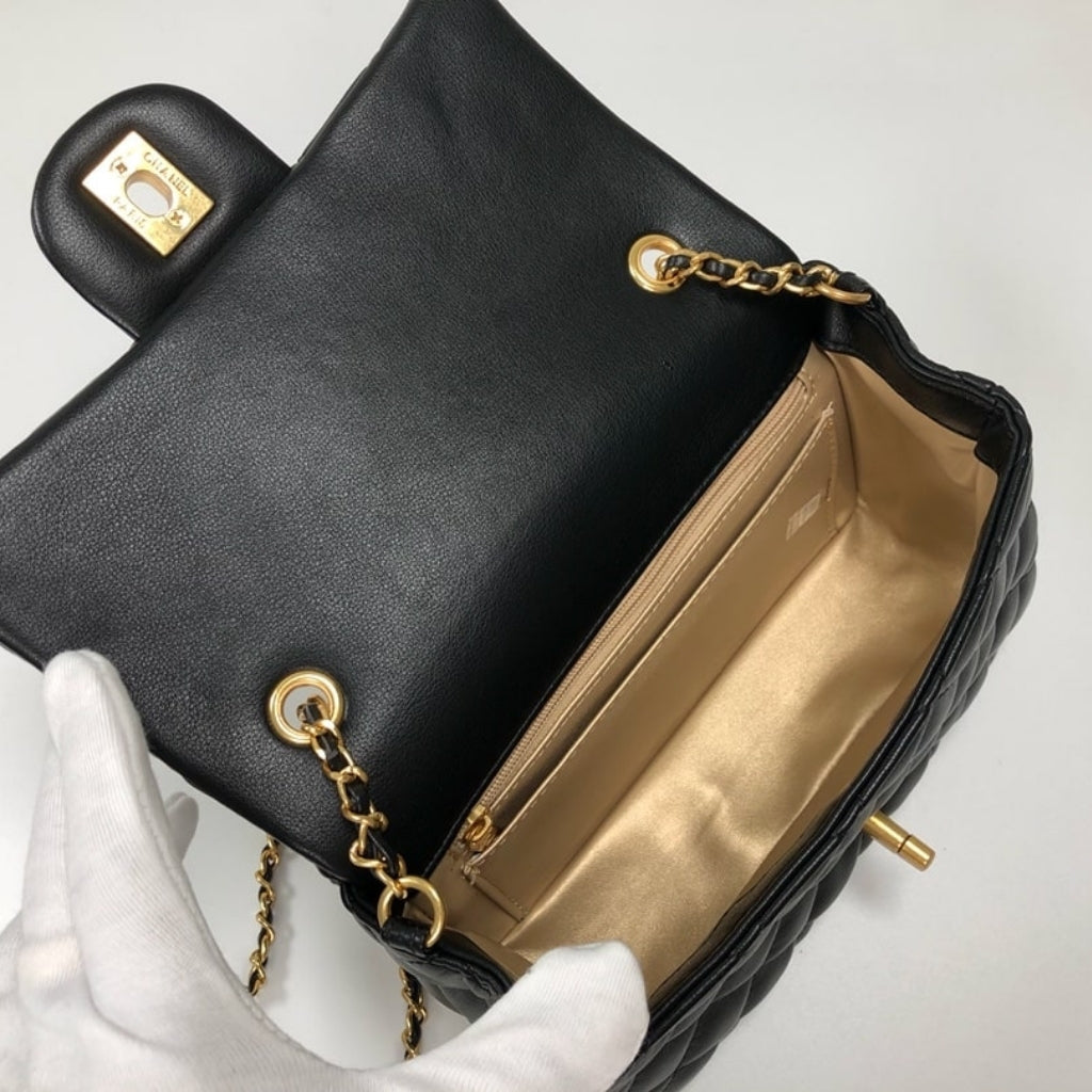 Chanel Flap Bag Mini Rectangular Pearl Crush Gold Black 20Cm AS1787 B18602 94305